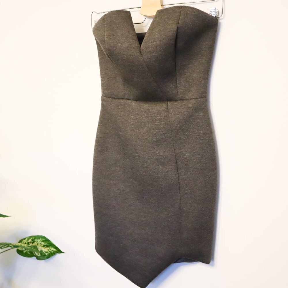 Lulus Quilted Cotton Dark Gray Strapless Dress Asymmetric Front